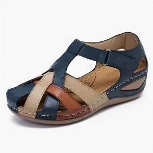 Women's Closed Toe Ankle Strap Casual Flatform Platform Sandals Summer Hollow Out Vintage Wedge Sandal Gladiator Outdoor Shoes Mule Clogs Slippers,Blue,US8/EU40