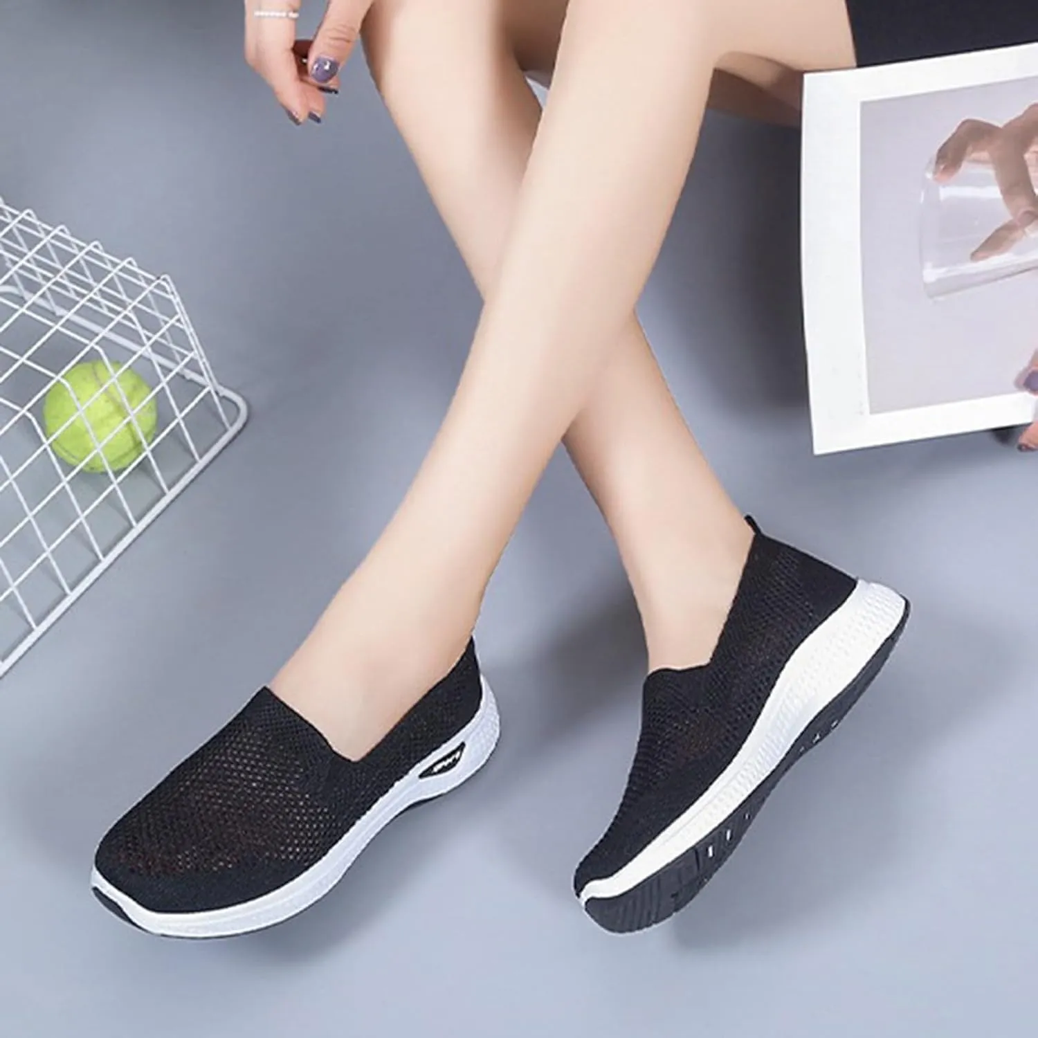 Women's Cloth Shoes Summer Mesh Breathable Slip On Shallow Mouth Soft Sole Women's Minimalist Shoes Men Casual