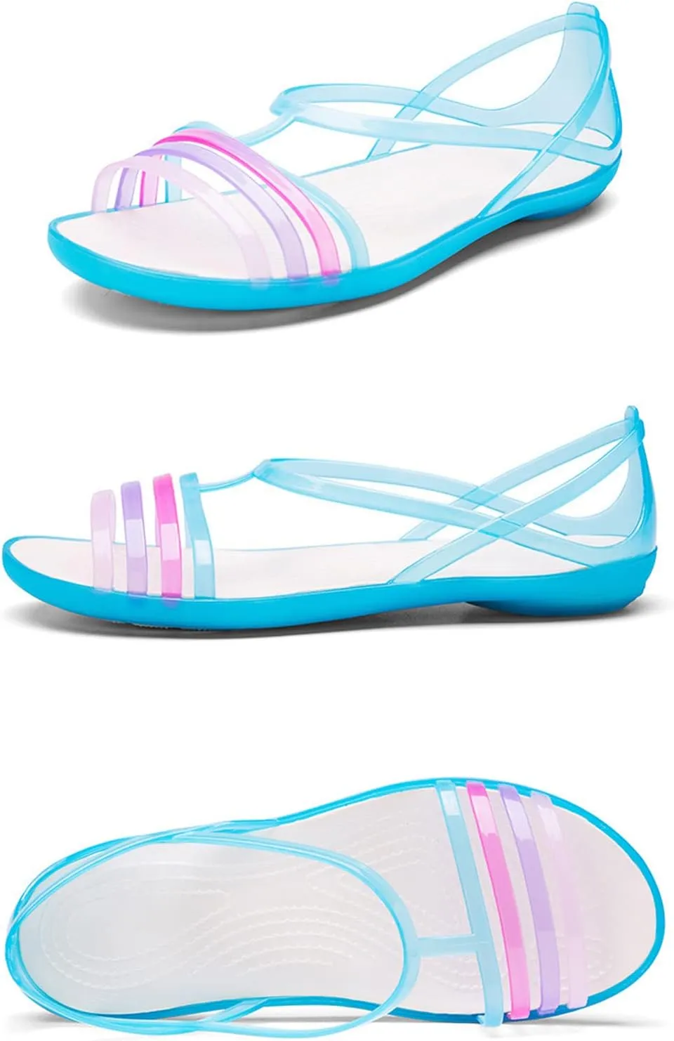 Women's Colorful Neon Jelly Flat Sandals,Summer Open Toe T-Strap Rainbow Slip On Soft Sole Walking Beach Casual Loose Flat Low Heel Jellies Sandals