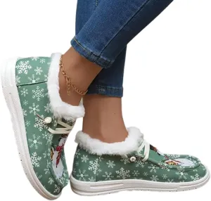 Women's Comfort Plush Snowman Canvas Ankle Boots,Winter Warm Lightweight Non-Slip Suede Cotton Lined Flat Snow Boots(Green,9)