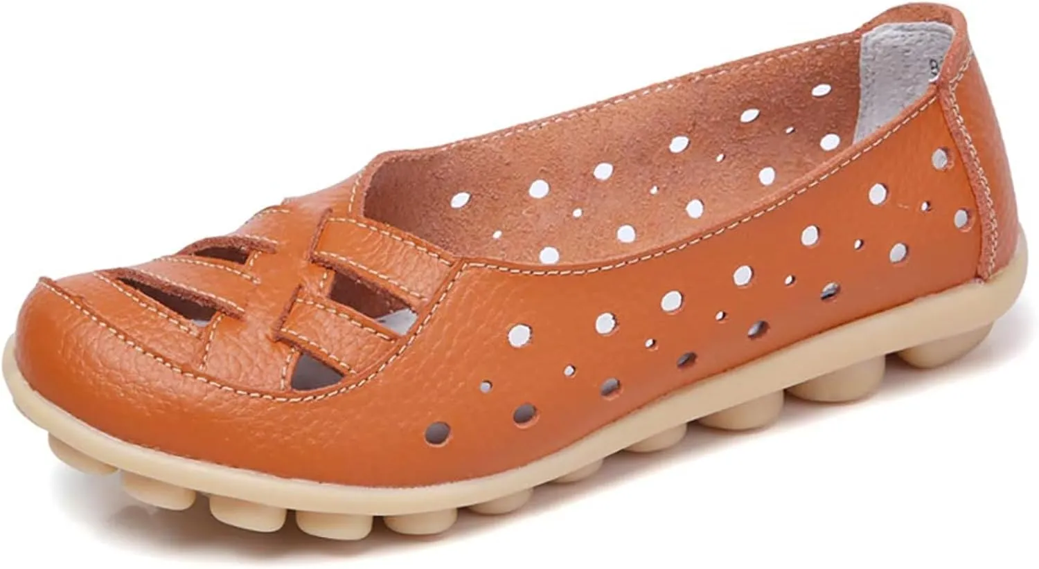 Women's Comfortable Leather Loafers Slip On Walking Flats Casual Round Toe Moccasins Wild Nurse Orthopedic in Hollow Sandals Summer Slip-On 2025 Driving Breathable Fashion Soft Shoes