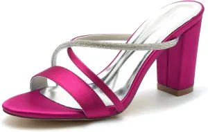 Women's Cross Strap Bridal Dress Slingback Pumps Sandal Chunky Block Heel Wedding Shoes Open Toe Evening Prom Party