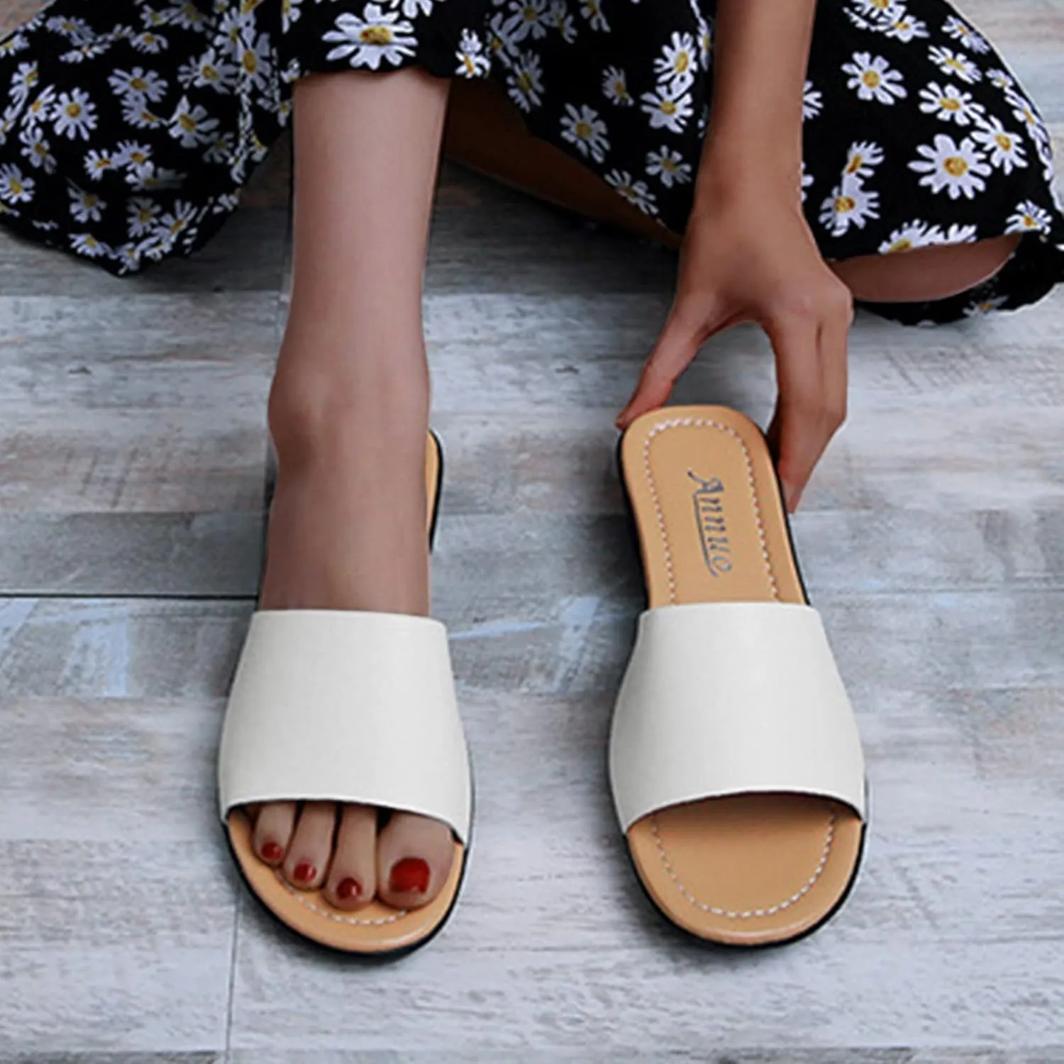 Women's Dress Sandals Open Toe Low Wedge Heel Slide Sandal Slip on Wedges Mules Comfortable Walking Summer Shoes