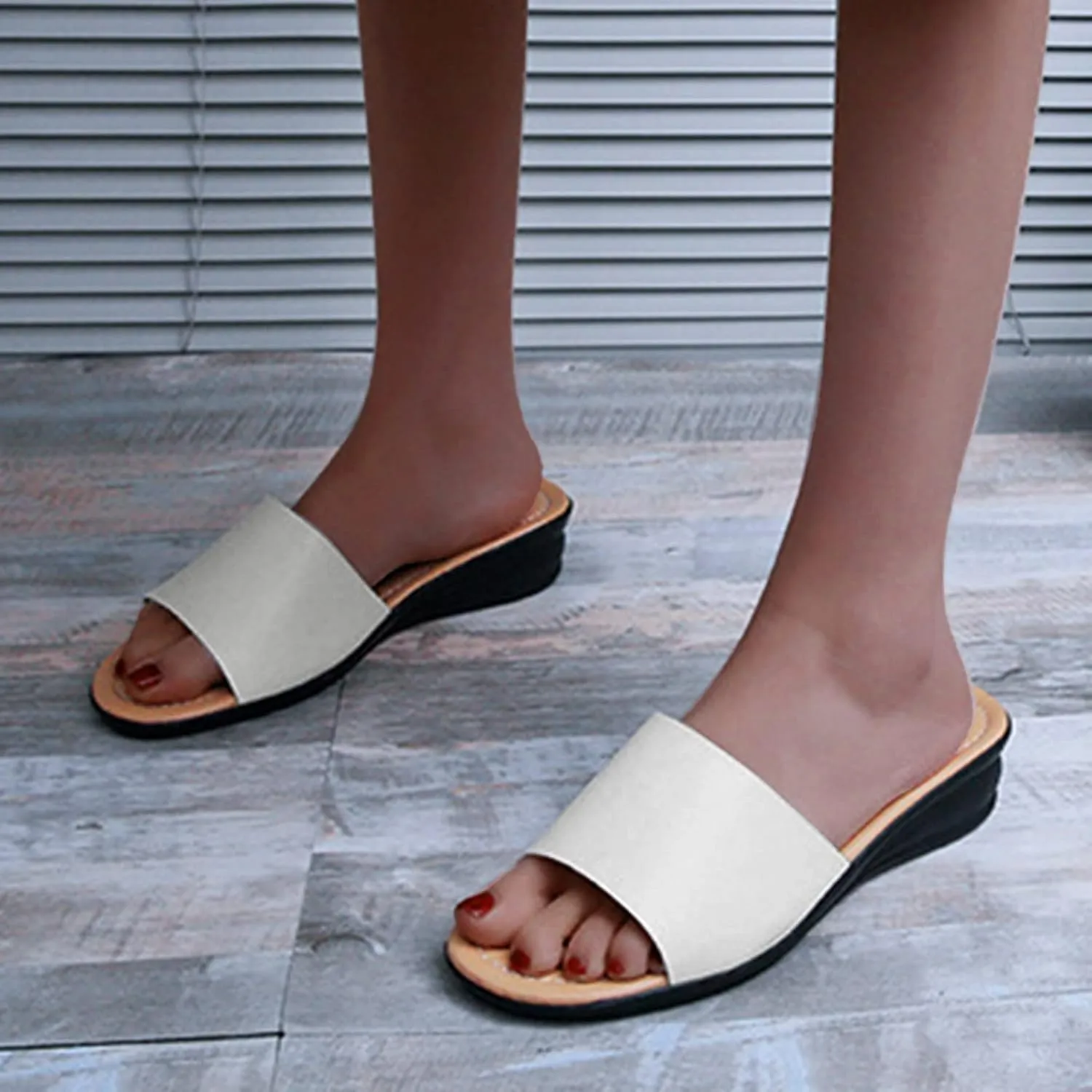Women's Dress Sandals Open Toe Low Wedge Heel Slide Sandal Slip on Wedges Mules Comfortable Walking Summer Shoes