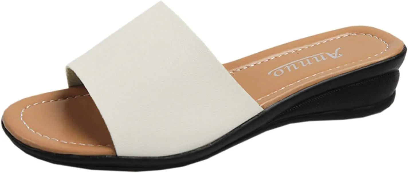 Women's Dress Sandals Open Toe Low Wedge Heel Slide Sandal Slip on Wedges Mules Comfortable Walking Summer Shoes