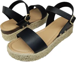 Women's Espadrilles Sandals Open Toe Buckle Ankle Strap Wedge Studded Platform Sandals