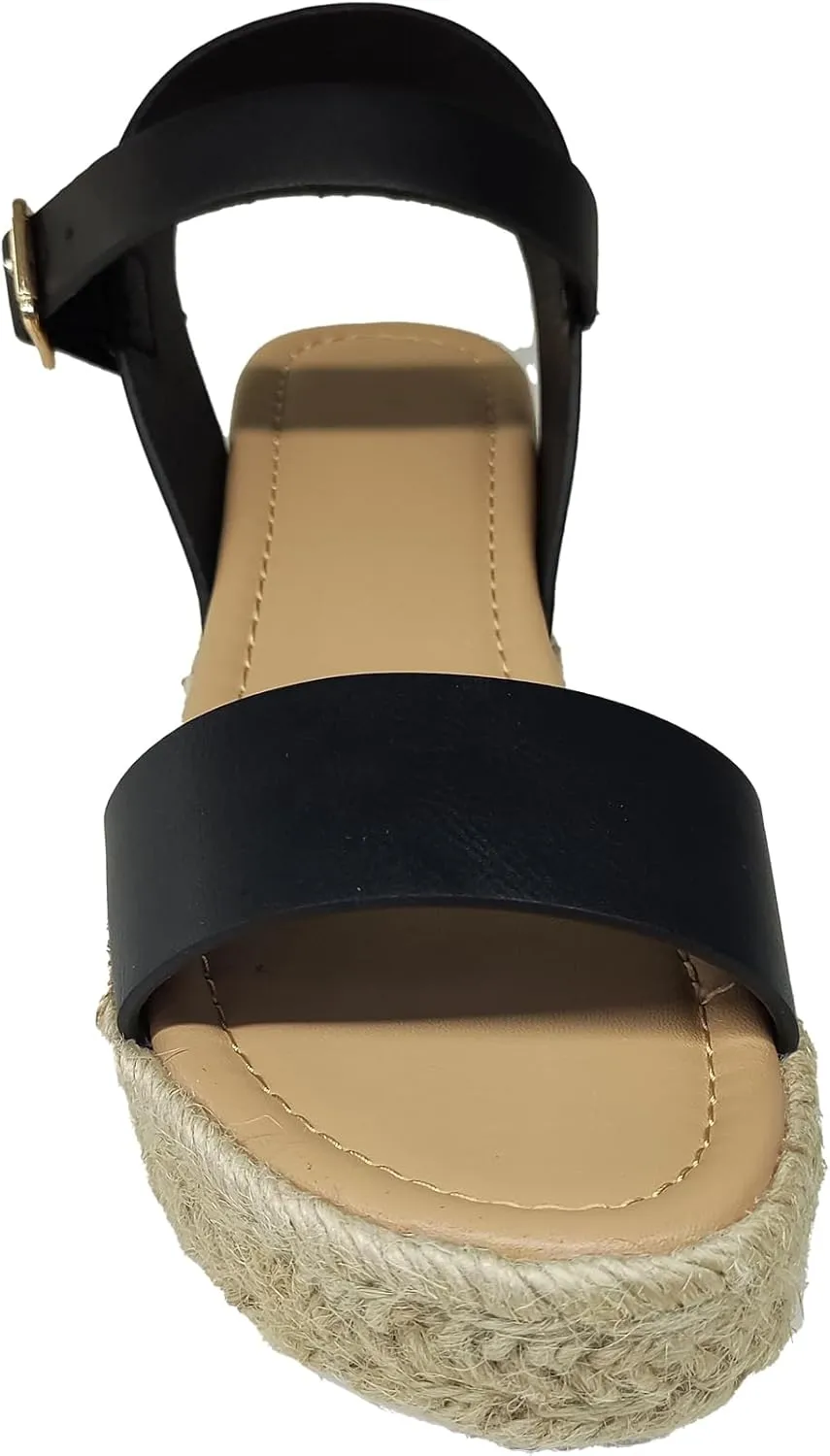 Women's Espadrilles Sandals Open Toe Buckle Ankle Strap Wedge Studded Platform Sandals