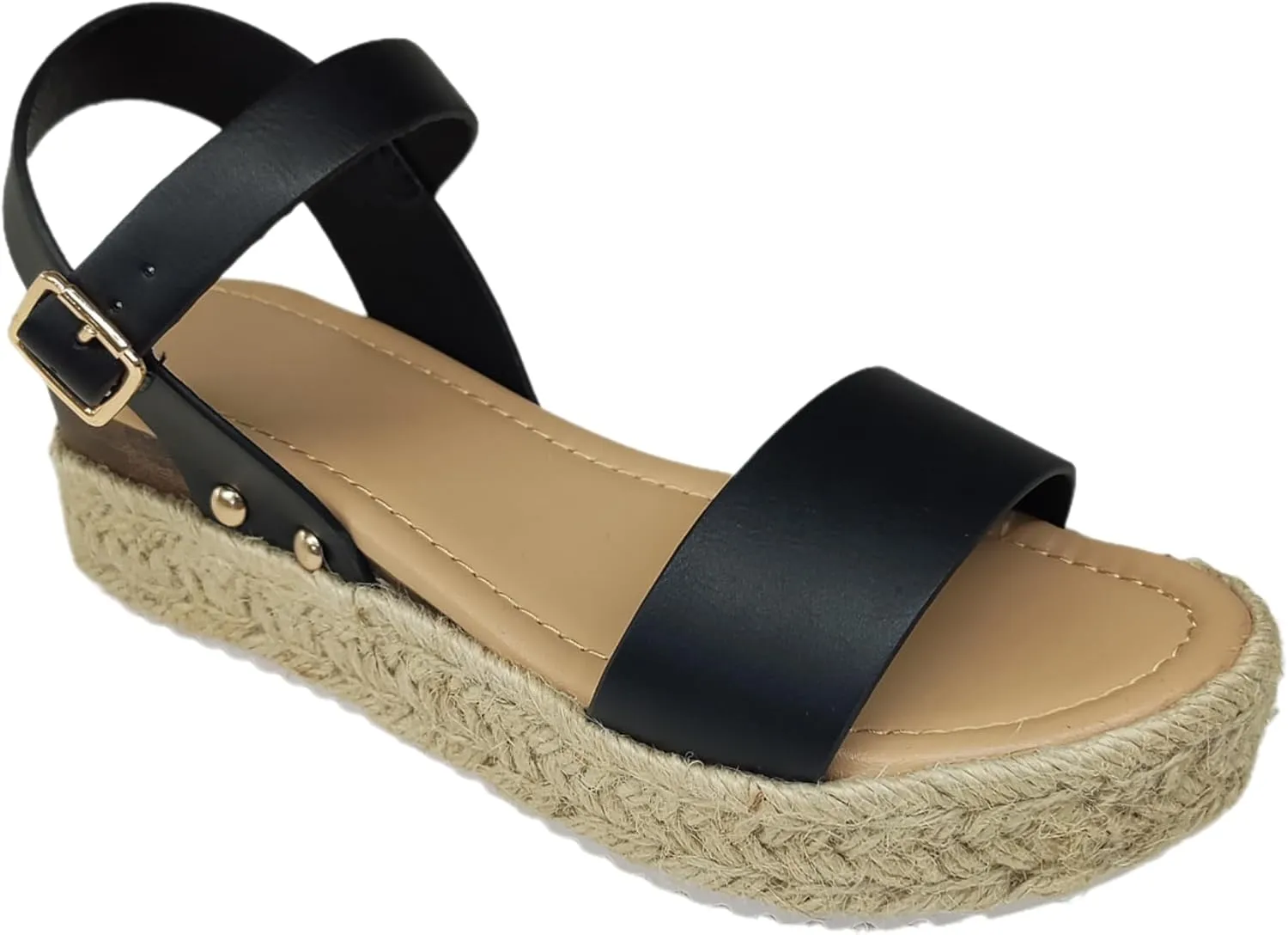 Women's Espadrilles Sandals Open Toe Buckle Ankle Strap Wedge Studded Platform Sandals