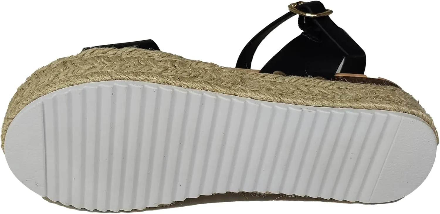 Women's Espadrilles Sandals Open Toe Buckle Ankle Strap Wedge Studded Platform Sandals