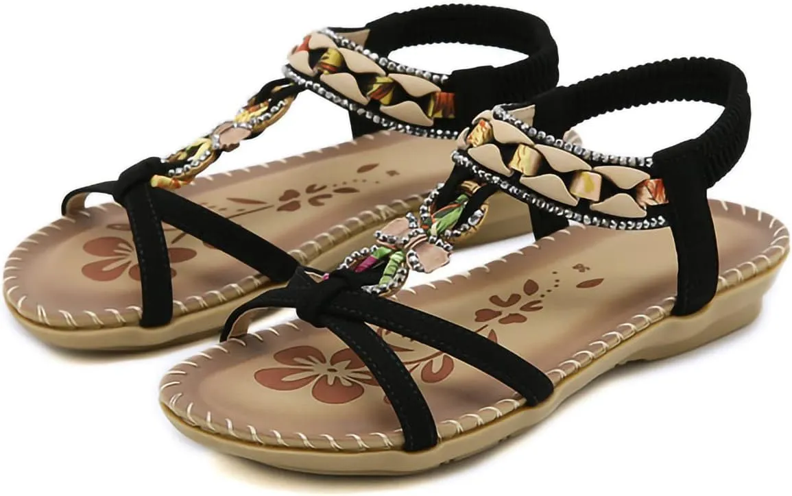 Women's Fashion Braided Flat Sandals Summer Beach Vintage Walking Flats Walking Shoes with Slingback and Soft Sole