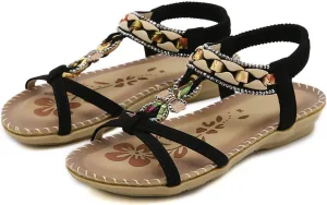 Women's Fashion Braided Flat Sandals Summer Beach Vintage Walking Flats Walking Shoes with Slingback and Soft Sole