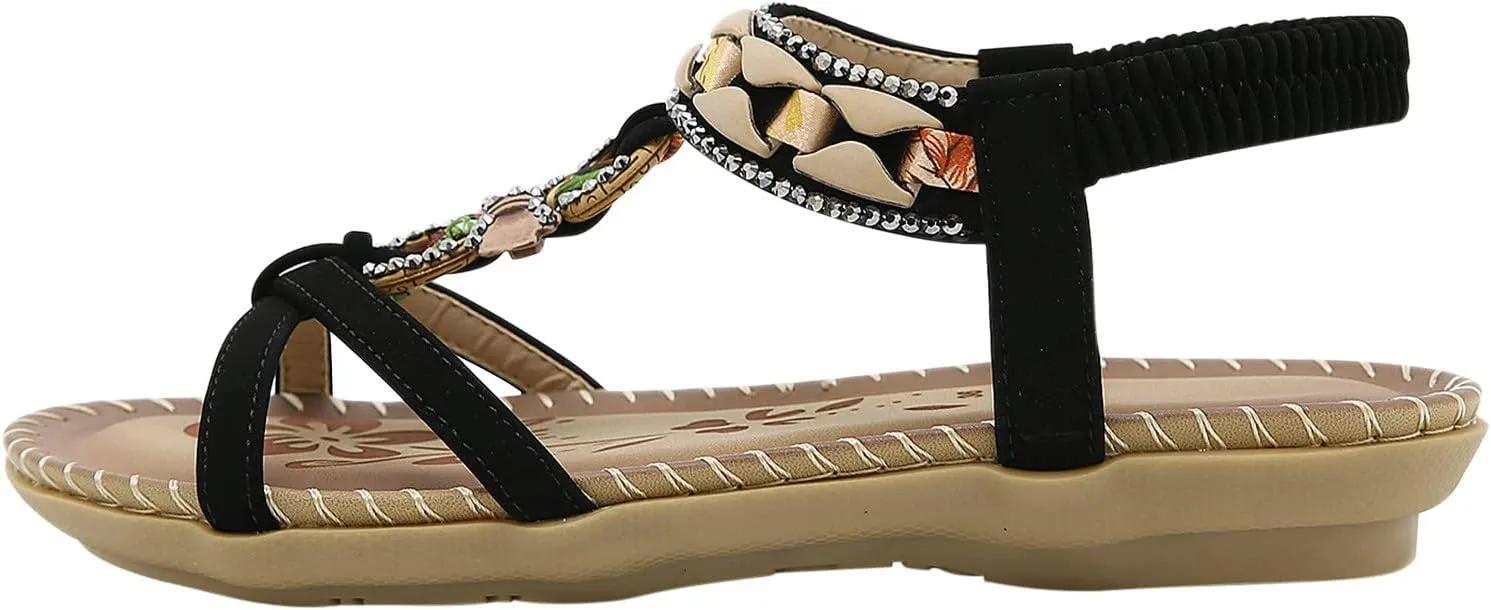 Women's Fashion Braided Flat Sandals Summer Beach Vintage Walking Flats Walking Shoes with Slingback and Soft Sole