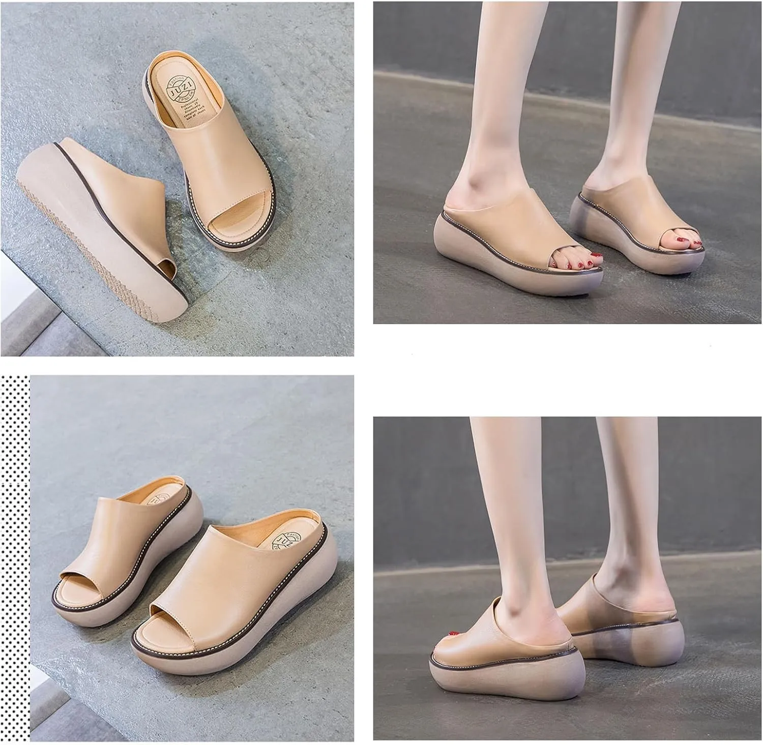 Women's Fashion Cowhide Leather Platform Sandals Comfy Soft Open Toe Slip On Wedge Casual Slides Summer Beach Lightweight Flatform Chunky Sandals