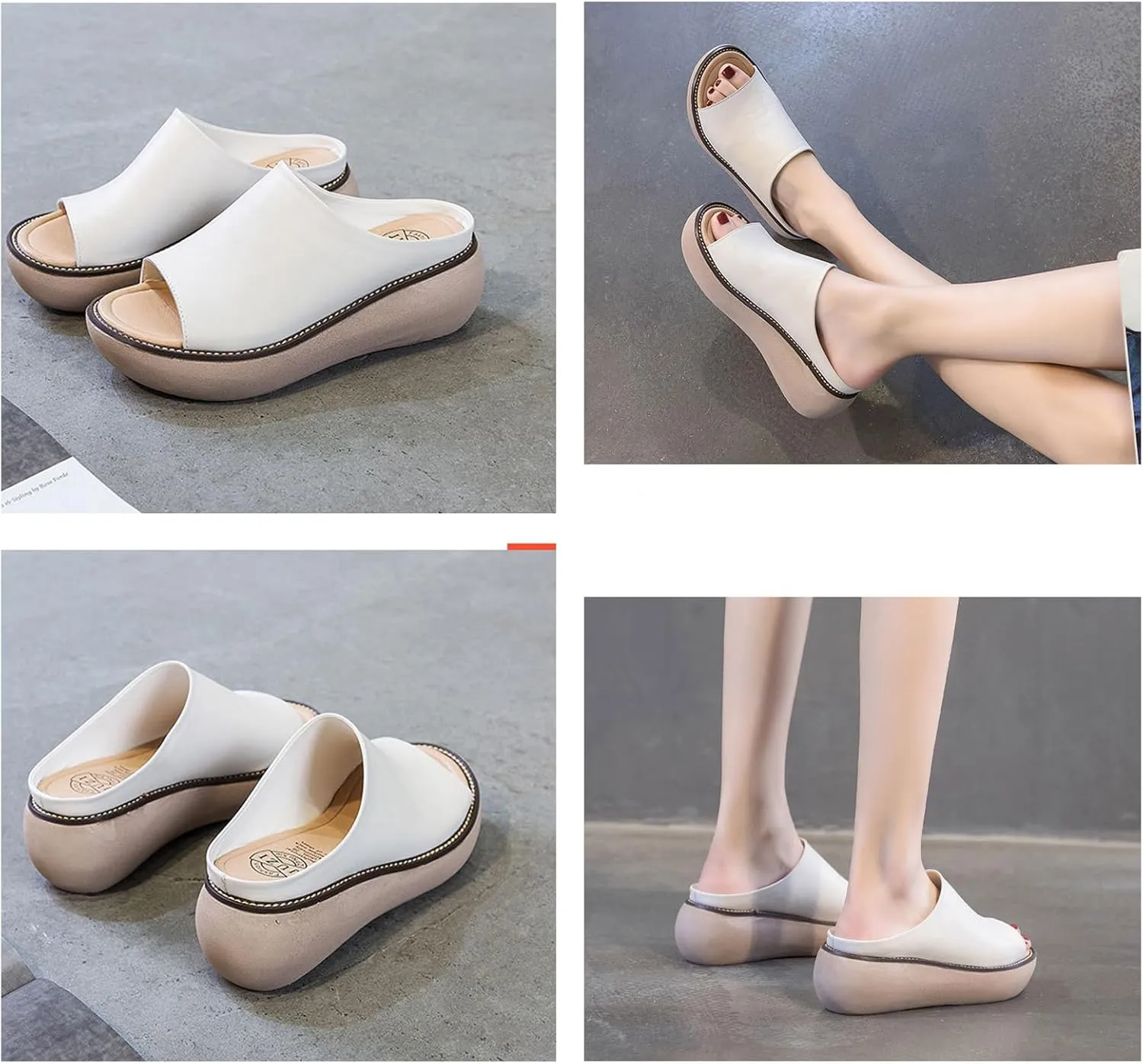 Women's Fashion Cowhide Leather Platform Sandals Comfy Soft Open Toe Slip On Wedge Casual Slides Summer Beach Lightweight Flatform Chunky Sandals