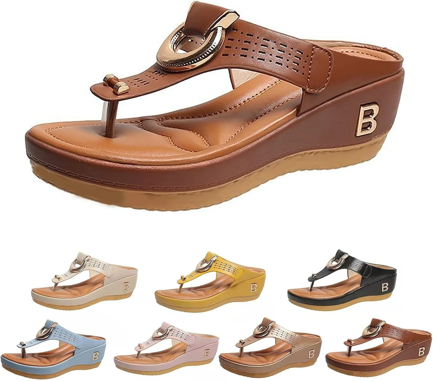 Womens Fashion Orthotic Flip Flops Arch Support Comfy Thick Sole Wedge Sandals Summer Casual Beach Walking Slip On Slides