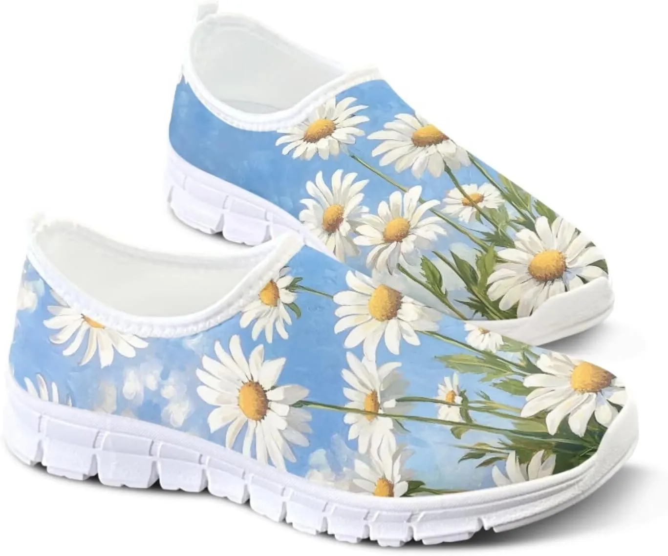 Women's Fashion Sneakers Lightweight Walking Casual Slip Ons Comfortable Flower Print Athletic Travel Shoes
