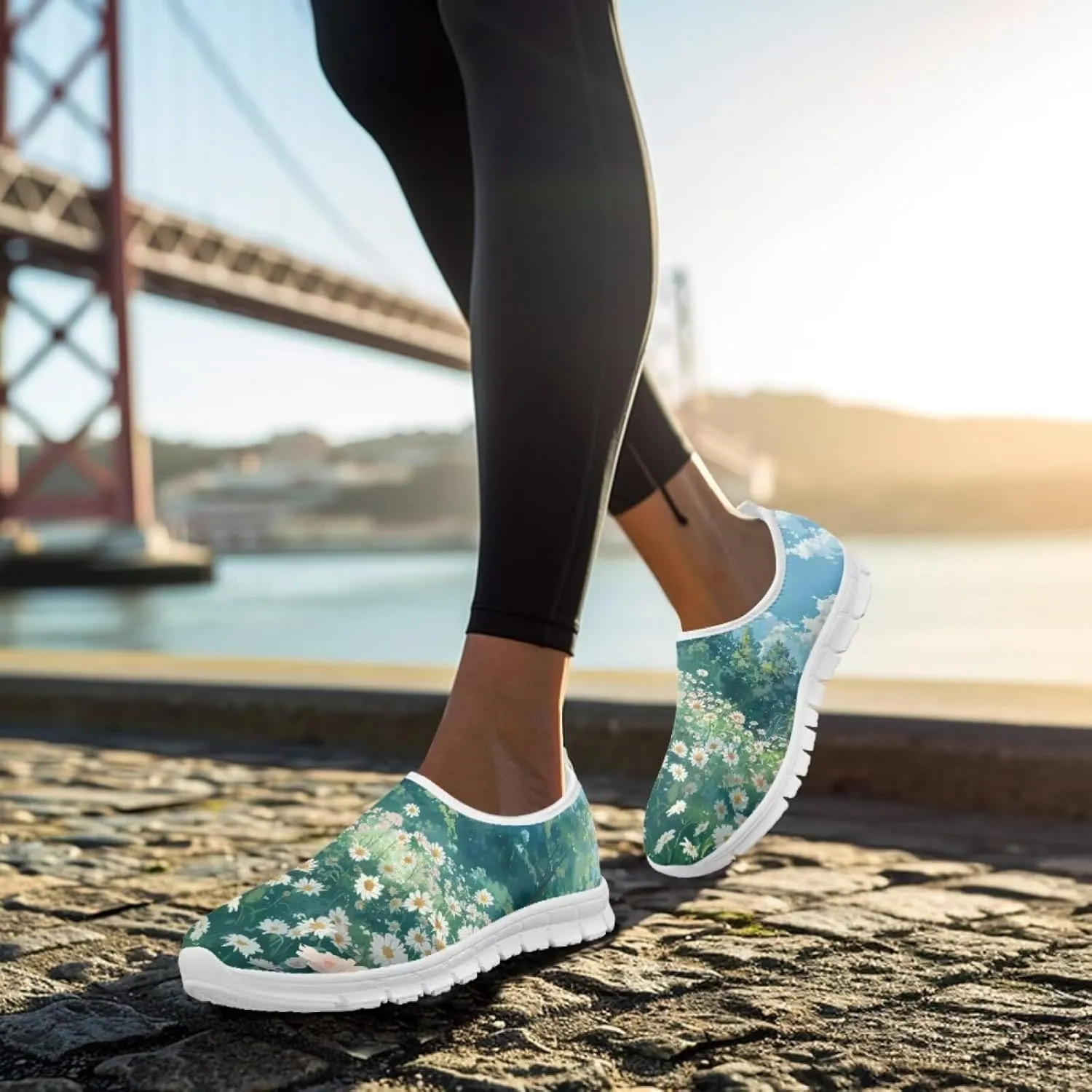 Women's Fashion Sneakers Lightweight Walking Casual Slip Ons Comfortable Flower Print Athletic Travel Shoes