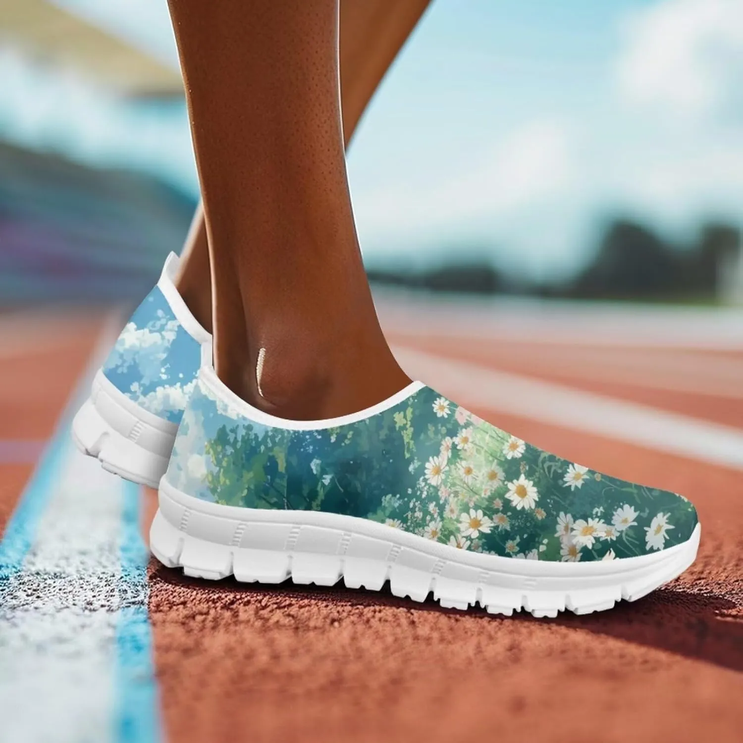 Women's Fashion Sneakers Lightweight Walking Casual Slip Ons Comfortable Flower Print Athletic Travel Shoes