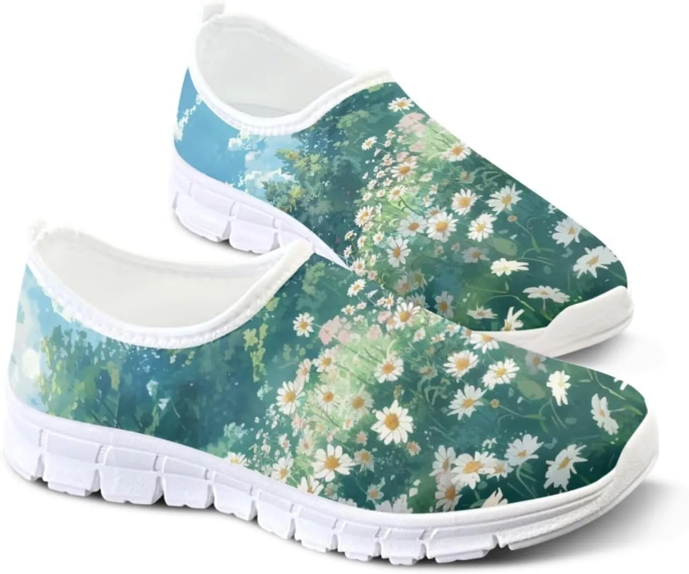 Women's Fashion Sneakers Lightweight Walking Casual Slip Ons Comfortable Flower Print Athletic Travel Shoes