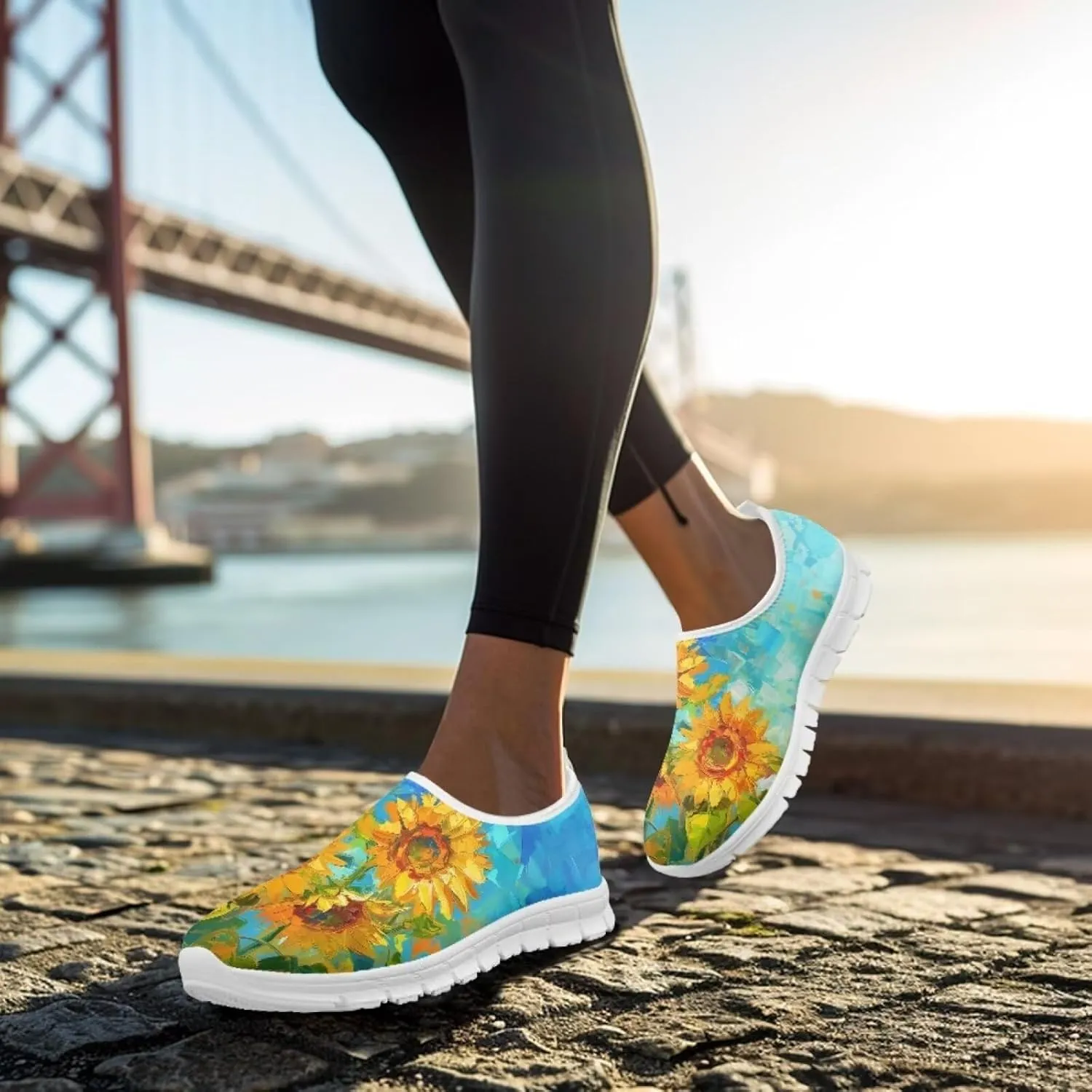 Women's Fashion Sneakers Lightweight Walking Casual Slip Ons Comfortable Flower Print Athletic Travel Shoes