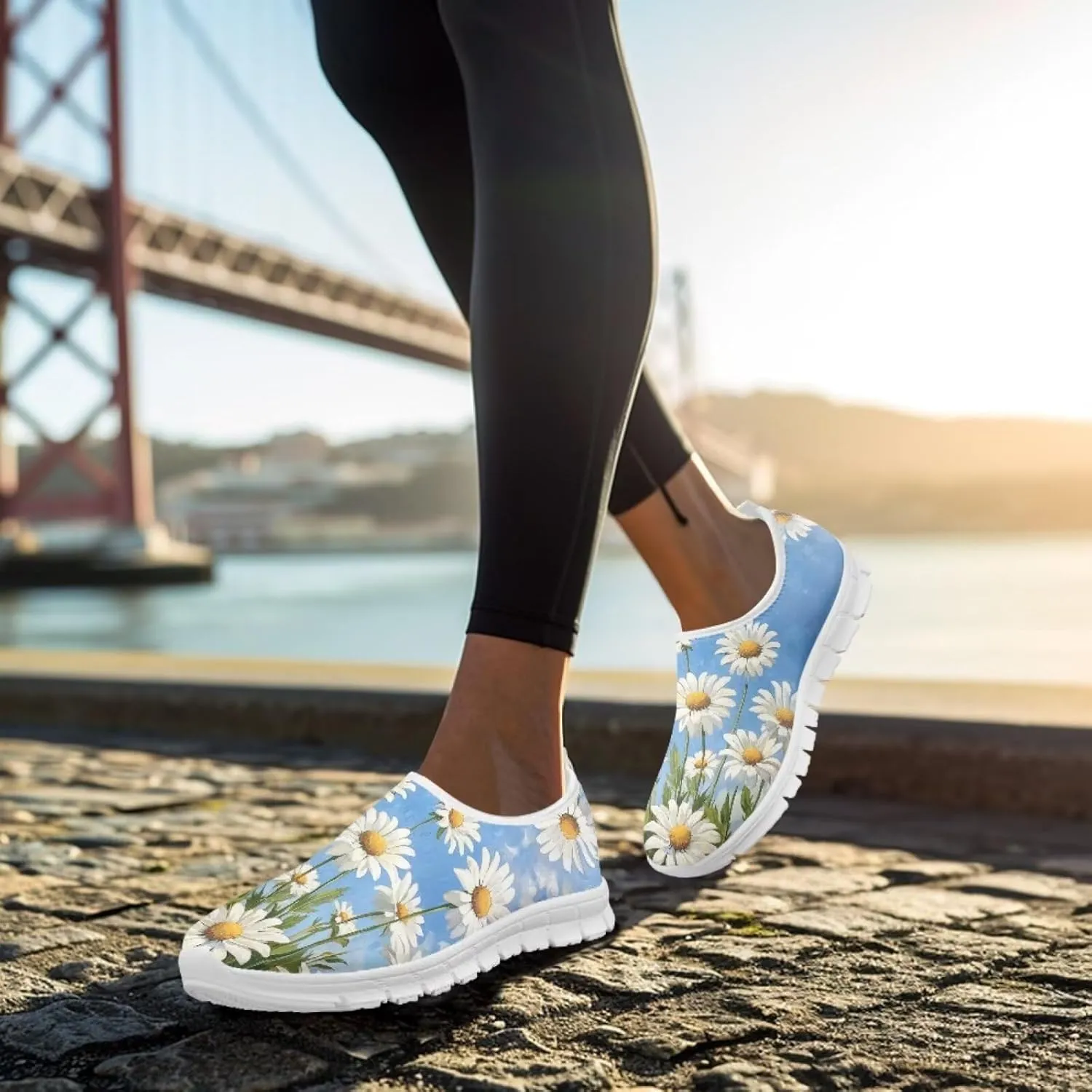 Women's Fashion Sneakers Lightweight Walking Casual Slip Ons Comfortable Flower Print Athletic Travel Shoes