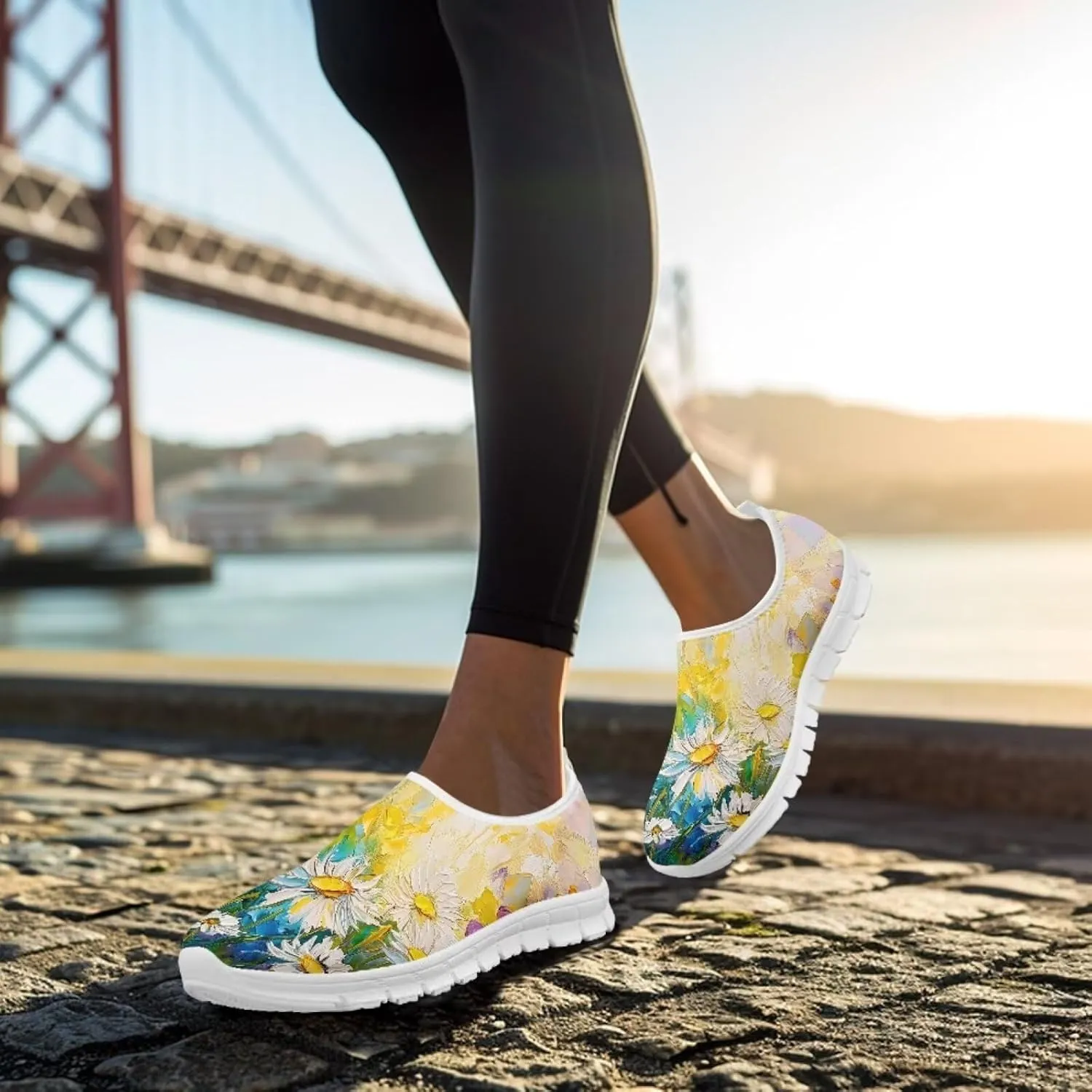 Women's Fashion Sneakers Lightweight Walking Casual Slip Ons Comfortable Flower Print Athletic Travel Shoes