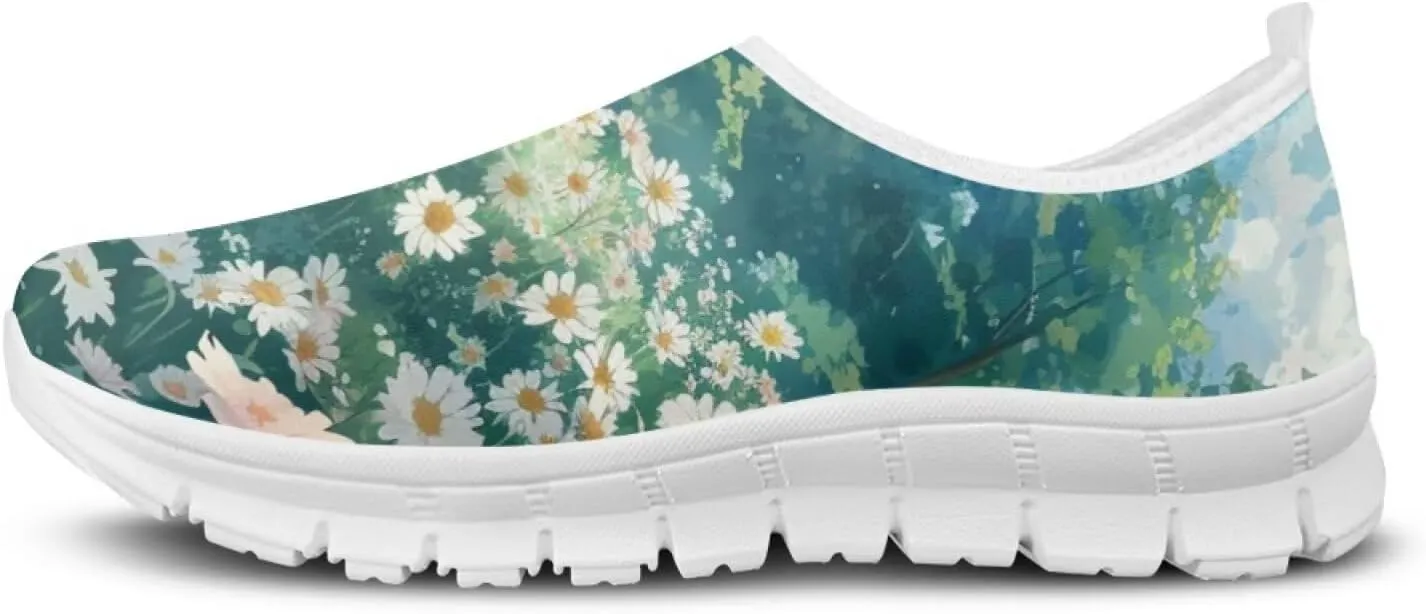 Women's Fashion Sneakers Lightweight Walking Casual Slip Ons Comfortable Flower Print Athletic Travel Shoes