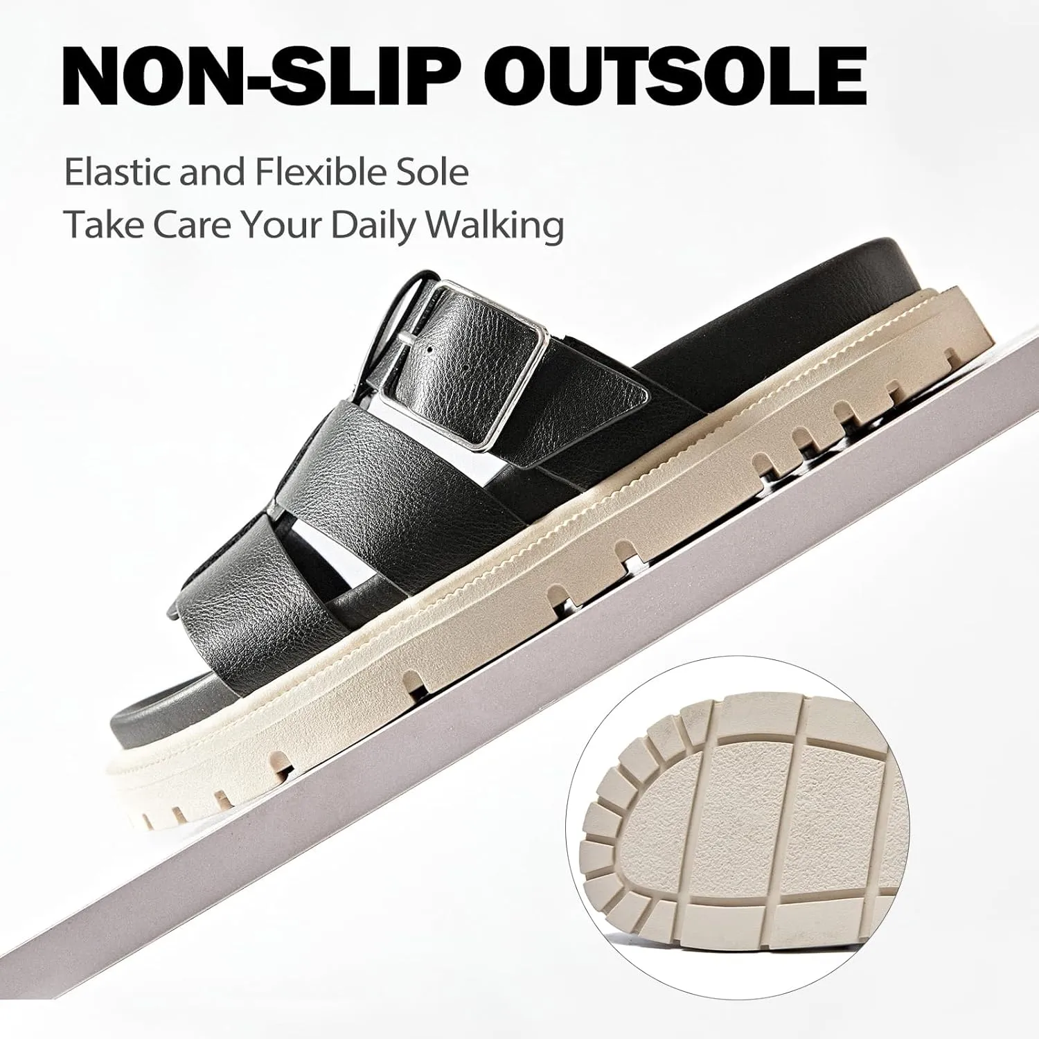 Women's Flat Slides Sandals Comfortable Platform Sandals Cork Footbed Summer Fashion Yoga Mat Soft Plantar Slippers Arch Support Slip on Shoes for Women.