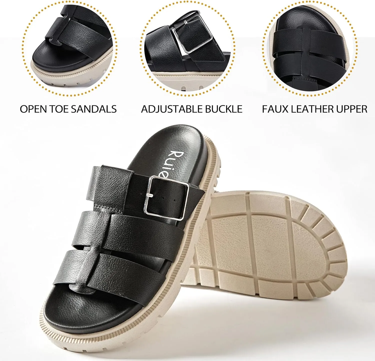 Women's Flat Slides Sandals Comfortable Platform Sandals Cork Footbed Summer Fashion Yoga Mat Soft Plantar Slippers Arch Support Slip on Shoes for Women.