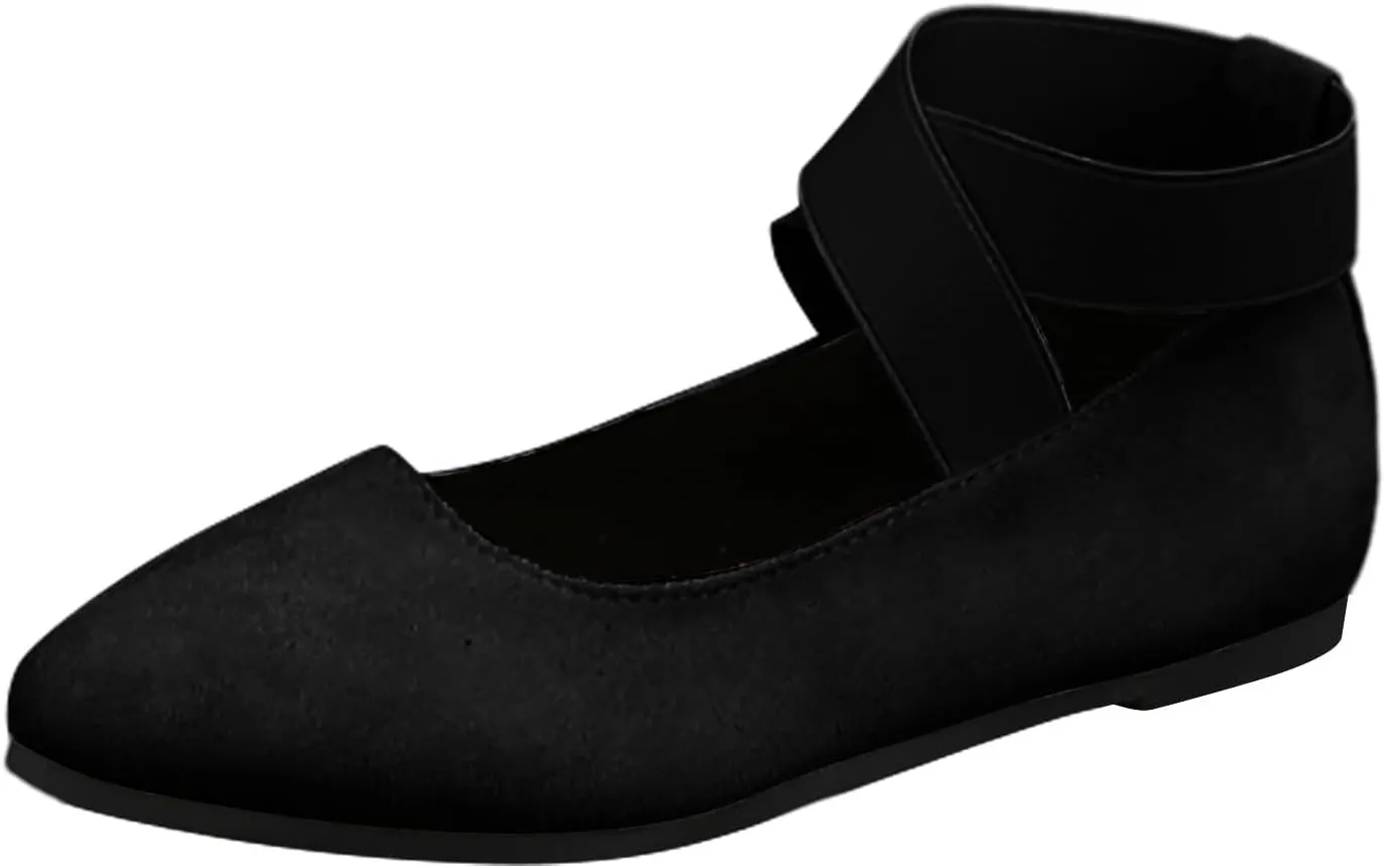 Womens Flats Comfortable Dressy Sandals Women's Dress Flats Ballet Low Wedge Round Toe Ankle Strap Casual Shoes
