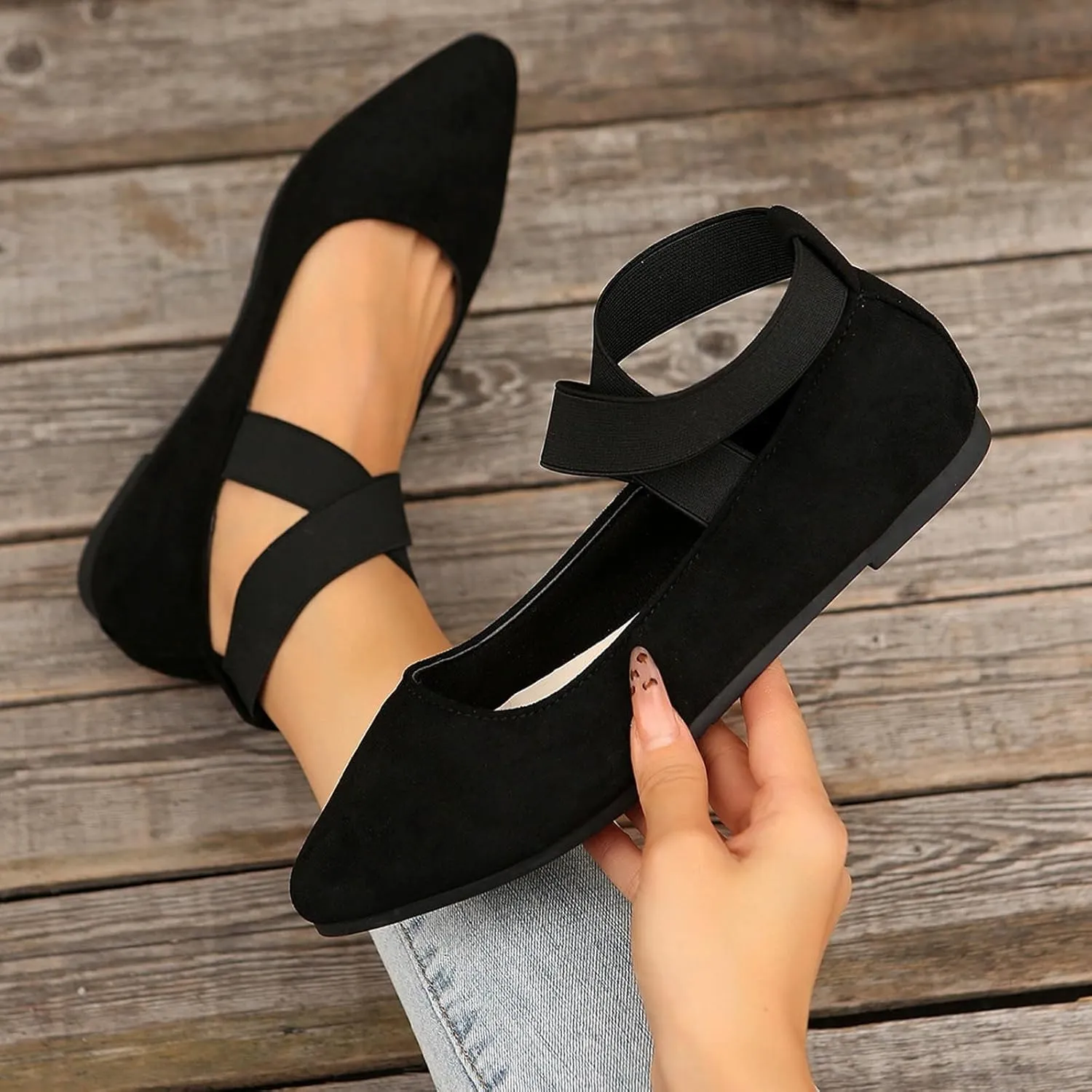 Womens Flats Comfortable Dressy Sandals Women's Dress Flats Ballet Low Wedge Round Toe Ankle Strap Casual Shoes