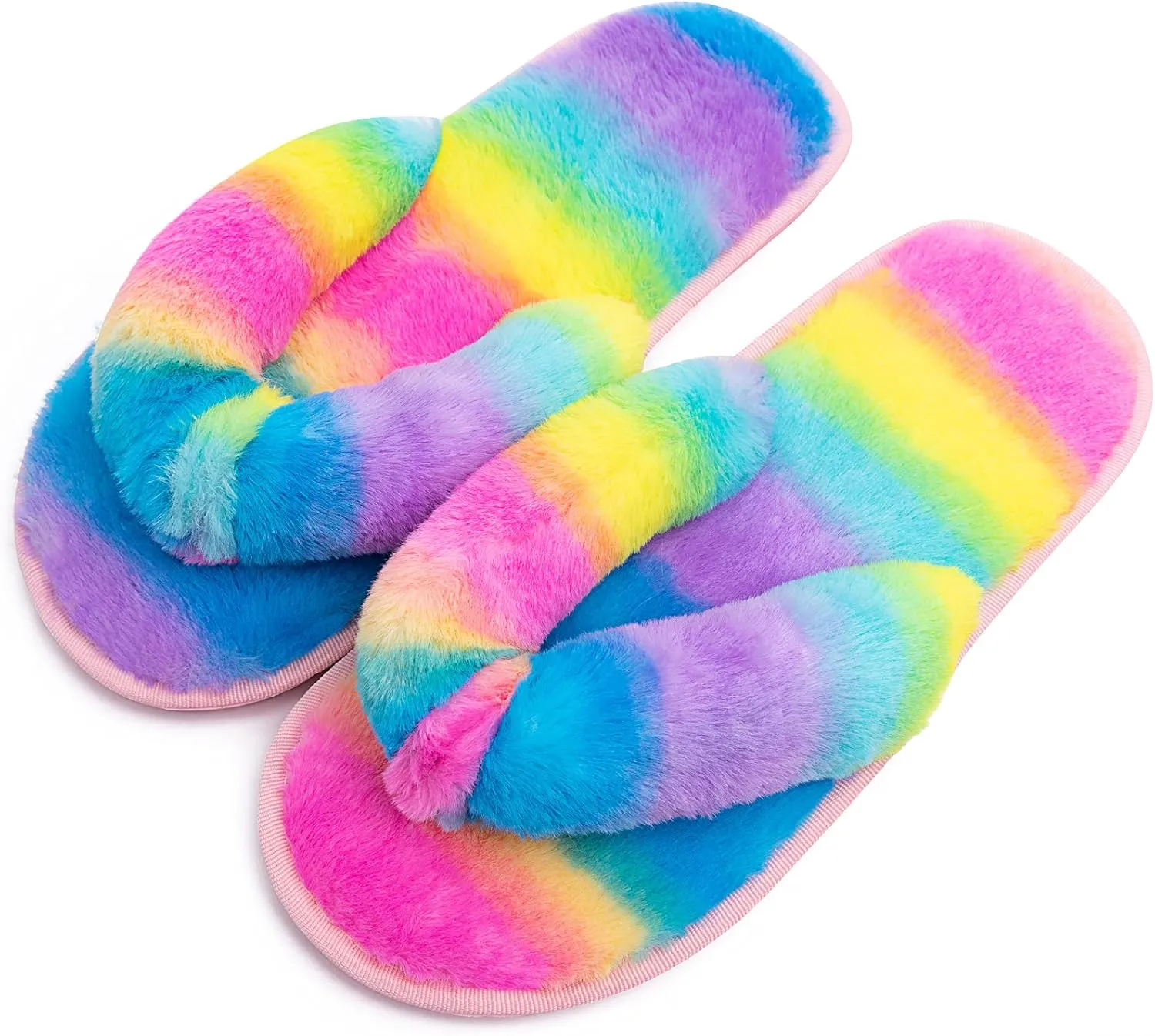 Women's Fuzzy Memory Foam Flip Flop Slippers Soft Comfy Open Toe Slip On Spa Thong Flat Sandals Ladies House Home Furry Sandal Slides Indoor Outdoor
