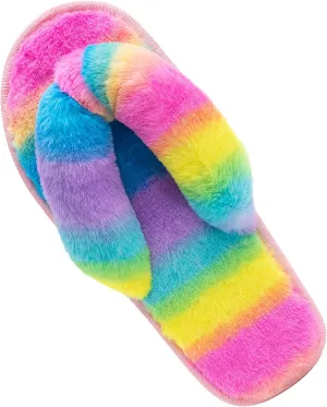 Women's Fuzzy Memory Foam Flip Flop Slippers Soft Comfy Open Toe Slip On Spa Thong Flat Sandals Ladies House Home Furry Sandal Slides Indoor Outdoor