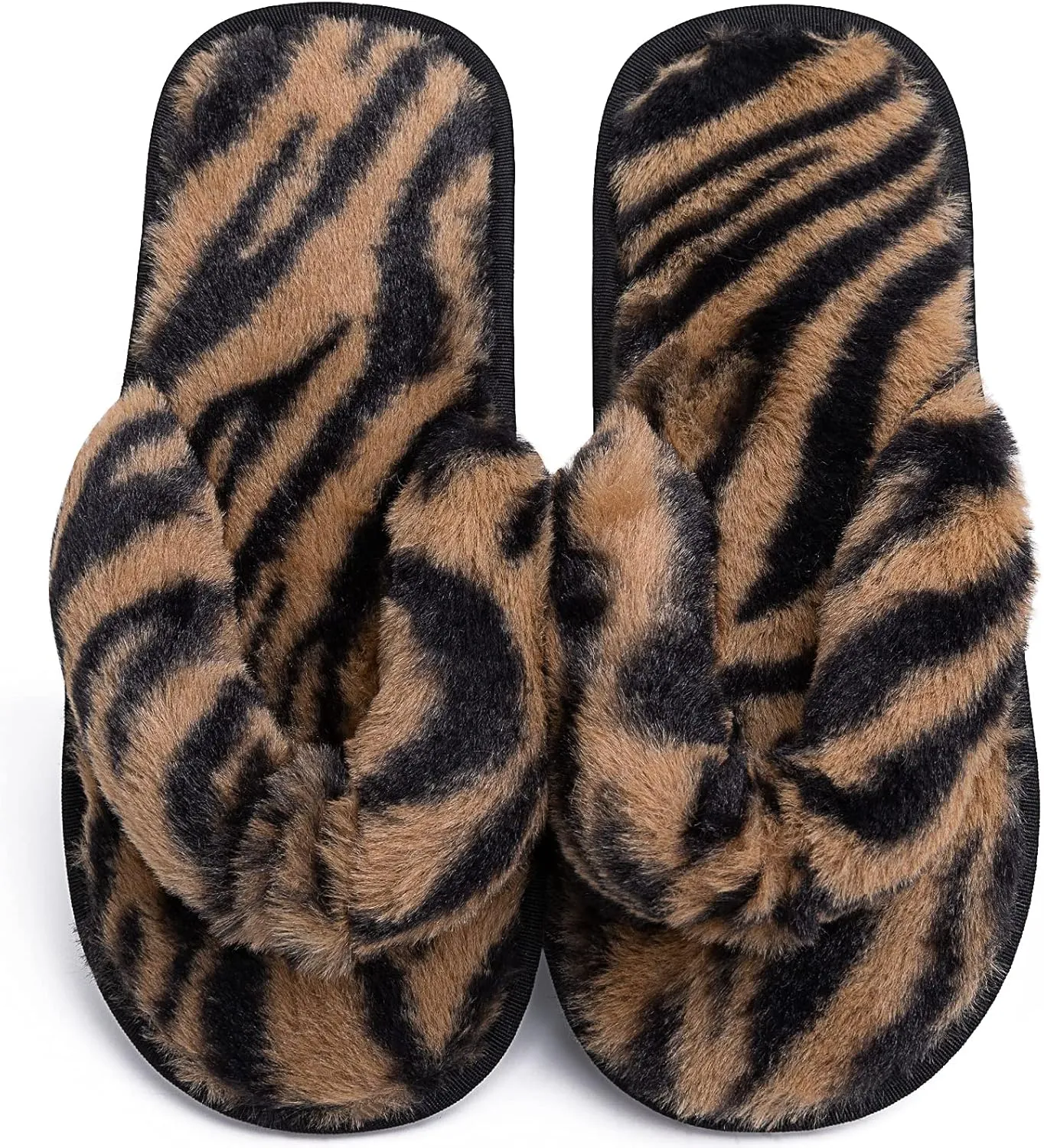 Women's Fuzzy Memory Foam Flip Flop Slippers Soft Comfy Open Toe Slip On Spa Thong Flat Sandals Ladies House Home Furry Sandal Slides Indoor Outdoor
