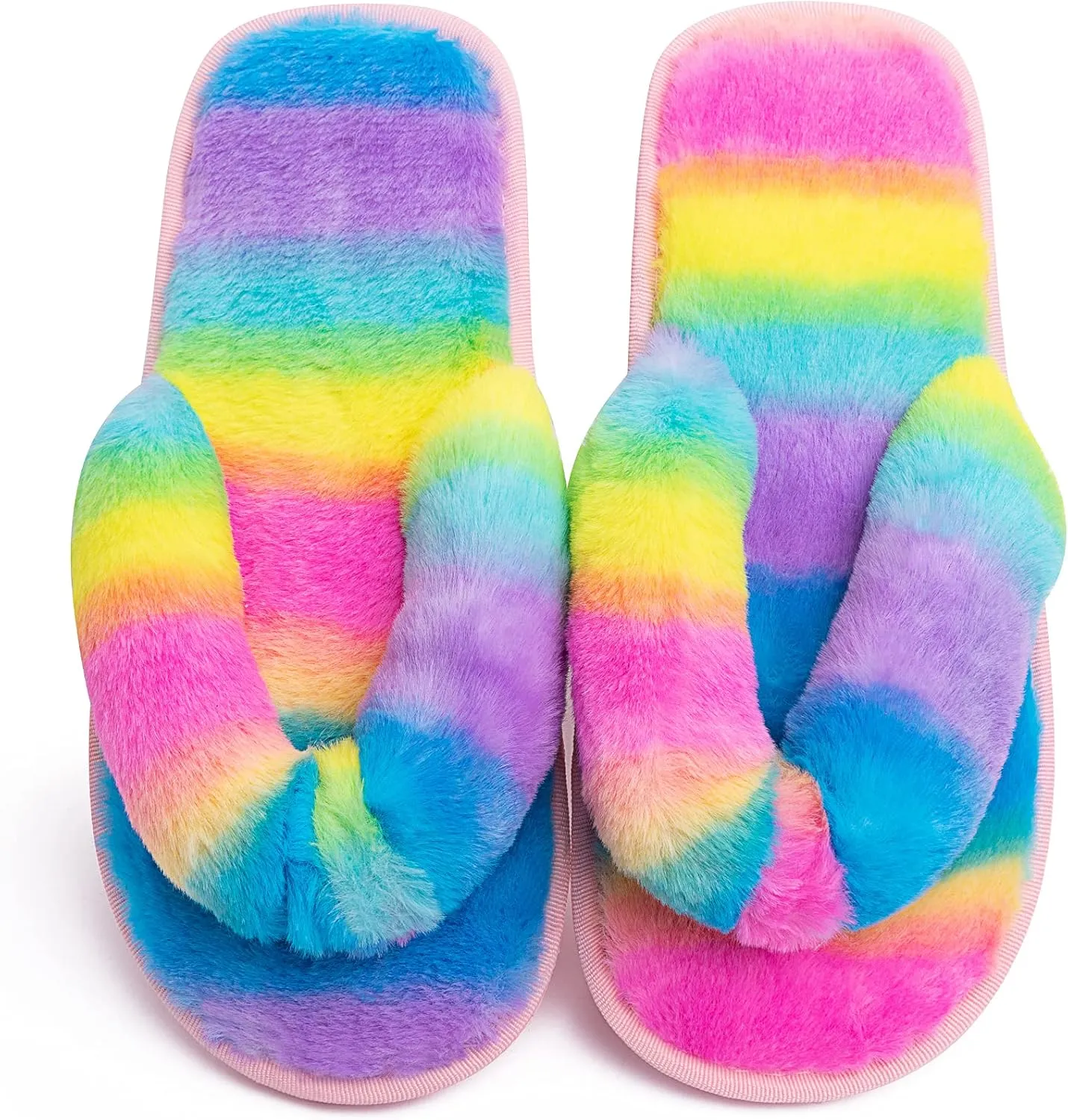 Women's Fuzzy Memory Foam Flip Flop Slippers Soft Comfy Open Toe Slip On Spa Thong Flat Sandals Ladies House Home Furry Sandal Slides Indoor Outdoor