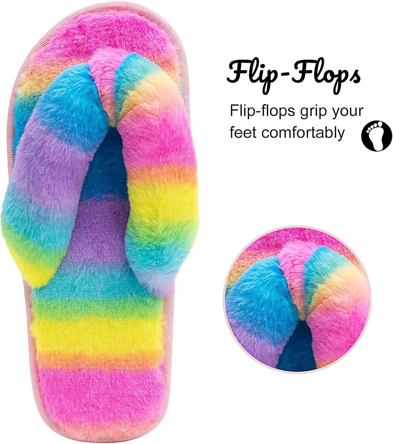 Women's Fuzzy Memory Foam Flip Flop Slippers Soft Comfy Open Toe Slip On Spa Thong Flat Sandals Ladies House Home Furry Sandal Slides Indoor Outdoor