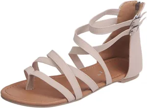 Women's Gladiator Summer Cross Strappy Sandals Comfort Casual Beach Fisherman Thong Sandals Flat Sandal Dressy Flat Trendy Roman Shoes Zipper Ankle Strap Vacation Leather Ladies Party