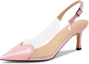 Women's Heart Clear Heeled sandals Pointed Toe Transparent Slingback Heels Buckle Strap Patent Leather Pumps Party Prom Dress Shoes