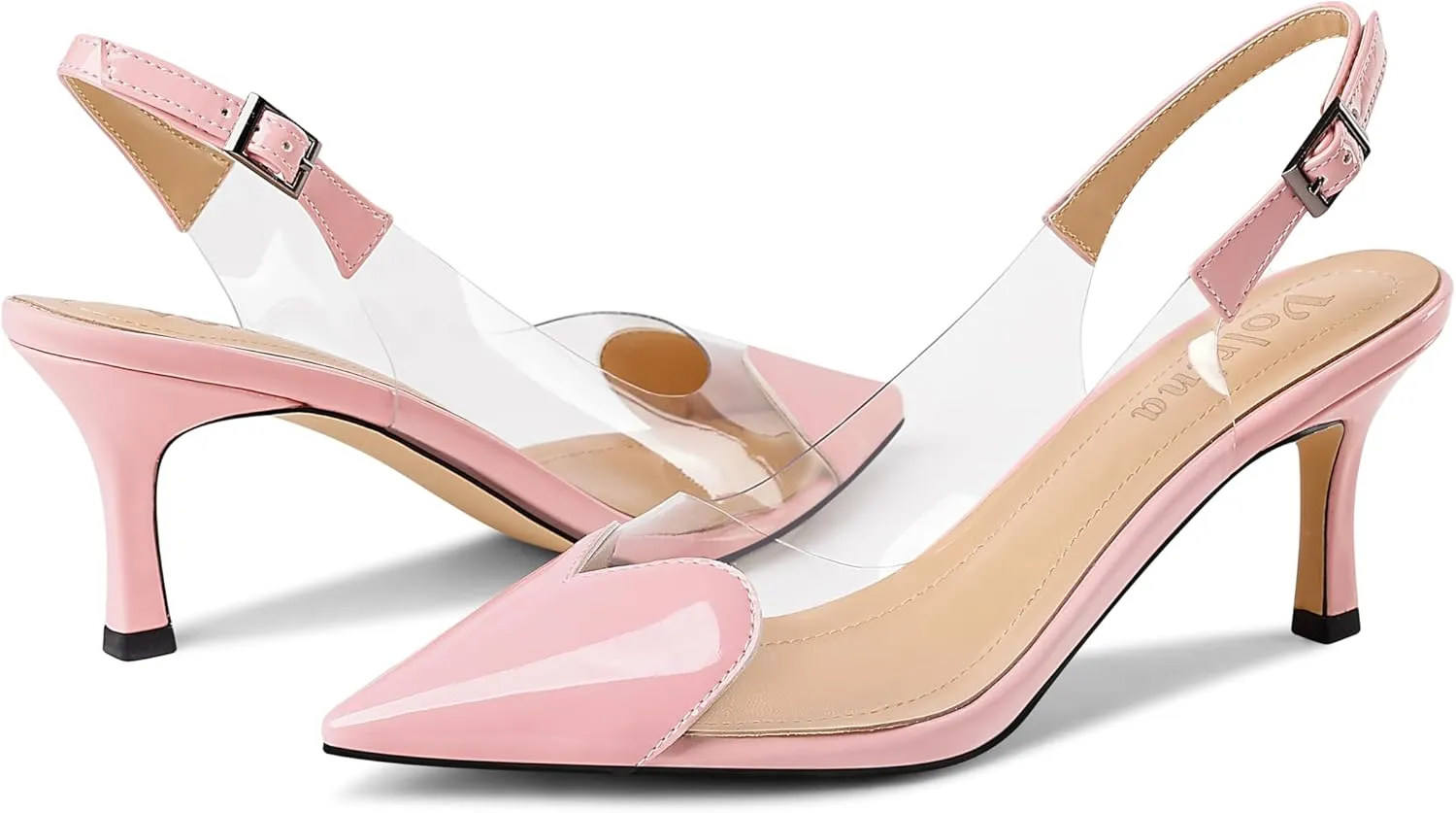 Women's Heart Clear Heeled sandals Pointed Toe Transparent Slingback Heels Buckle Strap Patent Leather Pumps Party Prom Dress Shoes
