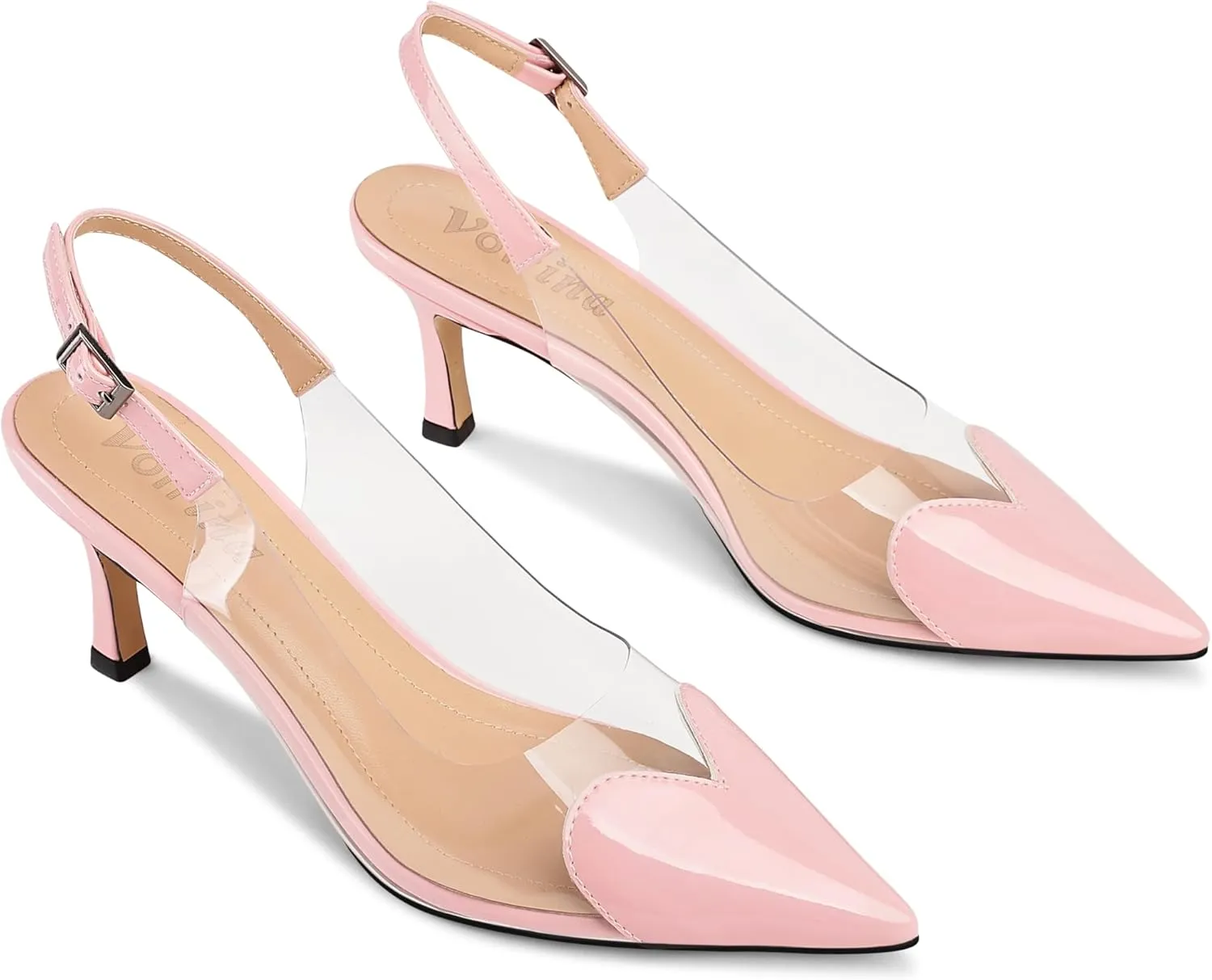 Women's Heart Clear Heeled sandals Pointed Toe Transparent Slingback Heels Buckle Strap Patent Leather Pumps Party Prom Dress Shoes