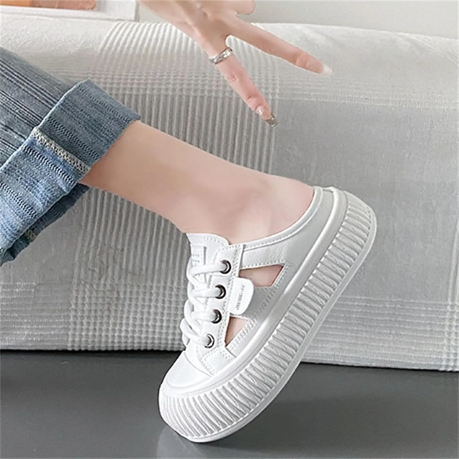 Women'S Hollow Leather Lace Up Sports Sandals Comfortable Breathable Clogs Platform Casual Slides For Beach Party Prom