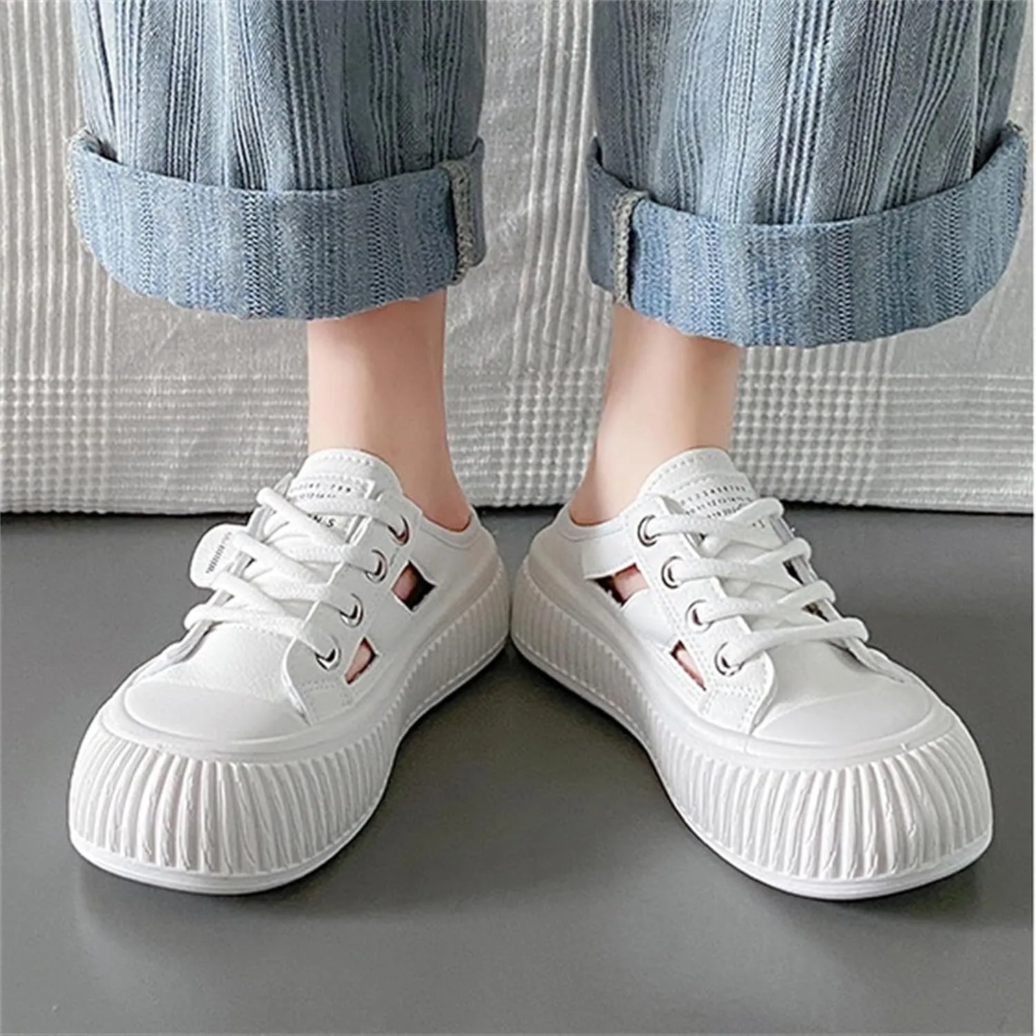 Women'S Hollow Leather Lace Up Sports Sandals Comfortable Breathable Clogs Platform Casual Slides For Beach Party Prom