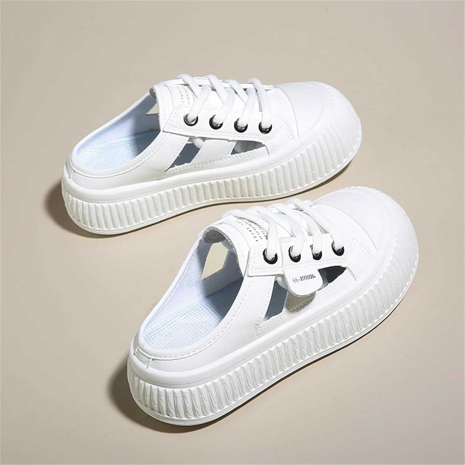 Women'S Hollow Leather Lace Up Sports Sandals Comfortable Breathable Clogs Platform Casual Slides For Beach Party Prom
