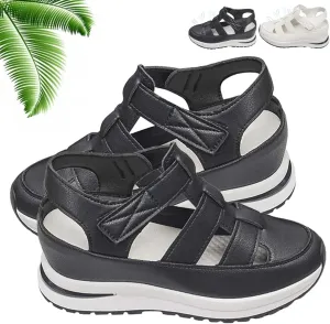 Women's Hollow Out Breathable Platform Wedge Sandals Sneakers, Womens Stylish Casual Closed Toe Sandal Elastic Elastic Band Flat Slide Mules Sandals