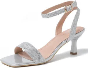 Women's Kitten Heels Sandals Ankle Strap Square Open Toe Summer Party Dress Wedding Dance Shoes