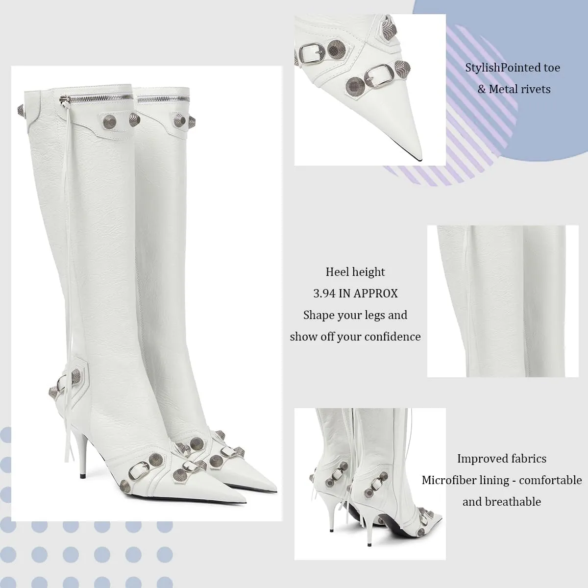 Women's Knee High Boots Pointed Toe Tassel Black Leather Boots Stilettos High Heel Boots Fashion Trendy Shark Boots Side Zipper