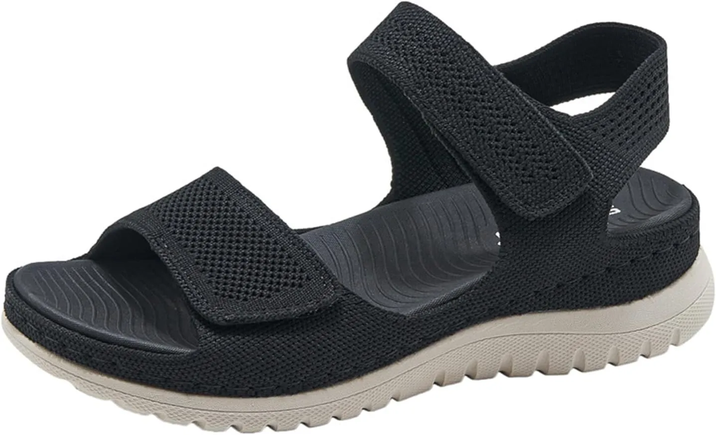 Women's Knitted Mesh Platform Walking Sandals with Arch Support Adjustable Hook and Loop Open Toe Breathable Soft Sole Mam Sandals Lightweight Non-Slip Casual Beach Sandals