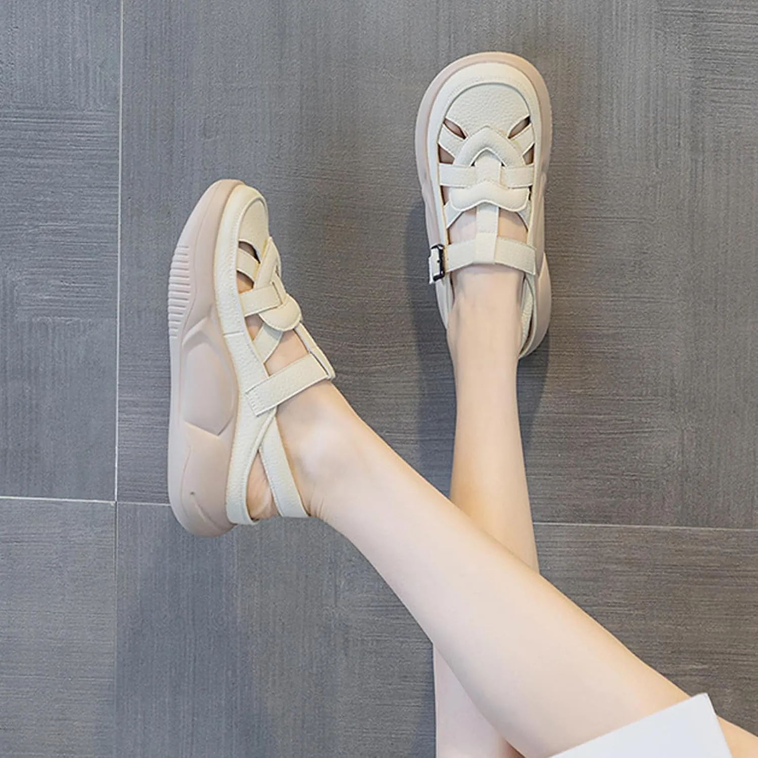 Women's Leather Chunky Platform Closed Toe Fisherman Sandals Fashion Patchwork Adjustable Ankle Strap Wedges Slingback Roman Sandals Comfortable Soft Sole Beach Walking Sandals