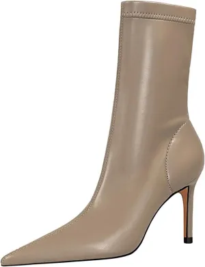 Women'S Leather Pointed Toe Stiletto Ankle Boots Fashion Closed Toe Handmade Slip-On Heeled Booties For Prom Office Dress Boots