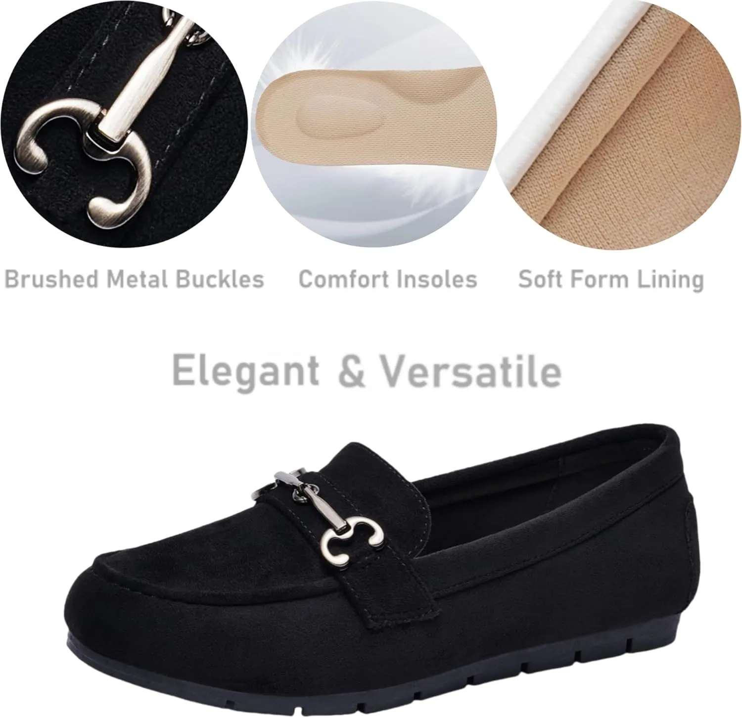 Women's Loafers Comfortable Dressy Slip on Flats Penny Loafers for Women Office Work Walking Shoes with Buckles
